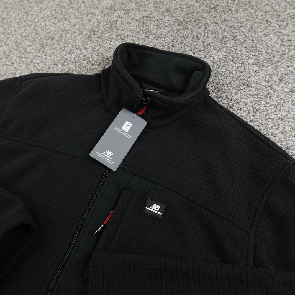 New Balance Jacket Mens L Black Waffle Knit Grid Fleece Full Zip Outdoor Coat